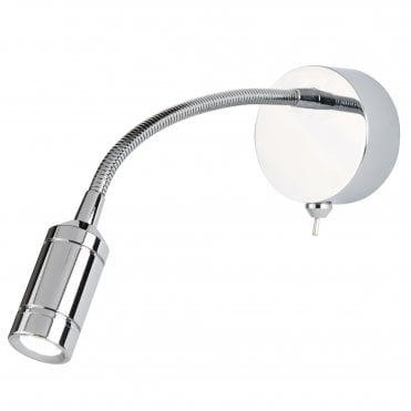 LED Adjustable Wall Reading Light in Chrome with Flexi Arm, Switched