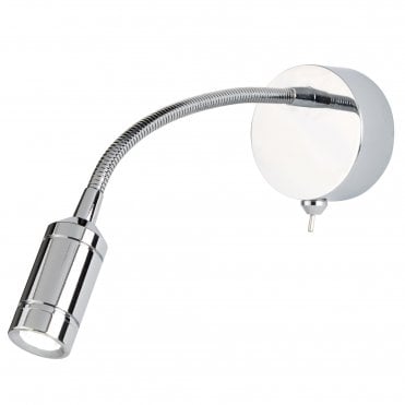 LED Adjustable Wall Reading Light in Chrome with Flexi Arm, Switched