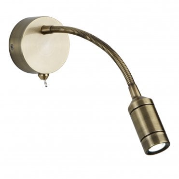 LED Wall Mounted Reading Light Antique Brass, Flexible Arm