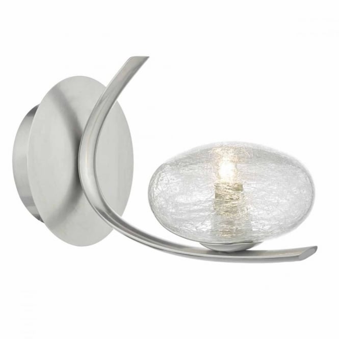 LEIGHTON - Satin Chrome Wall Light with Sugar Cane Glass Shade , Switched