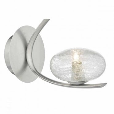 LEIGHTON - Satin Chrome Wall Light with Sugar Cane Glass Shade , Switched