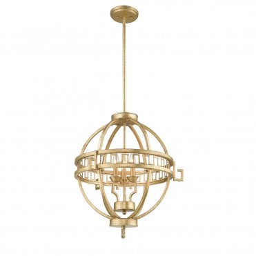 3 Light Globe Pendant Distressed Gold