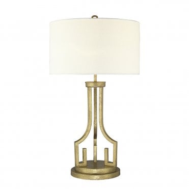 Grecian Key Table Lamp Distressed Gold with Cream Shade