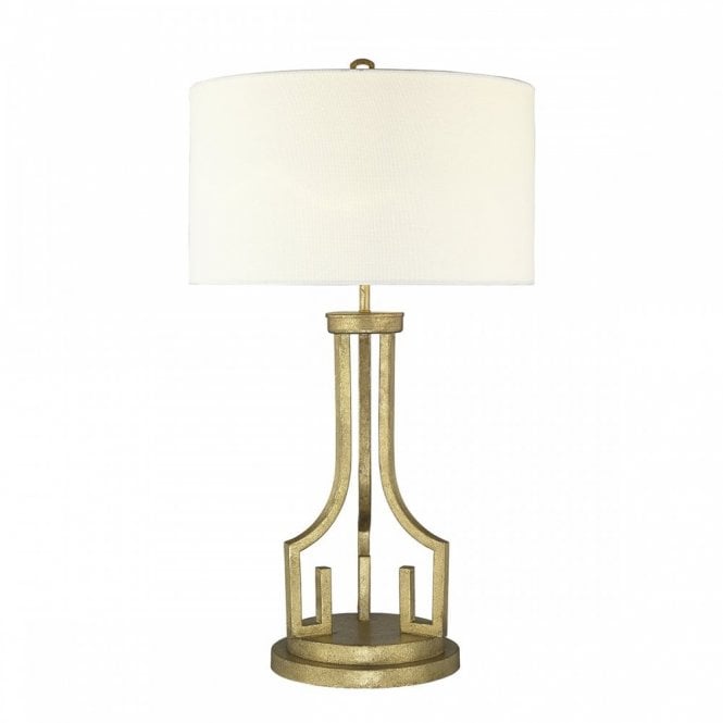 LEMURIA Grecian Key Table Lamp Distressed Gold with Cream Shade