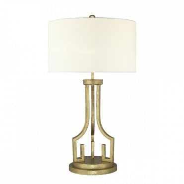 LEMURIA Grecian Key Table Lamp Distressed Gold with Cream Shade
