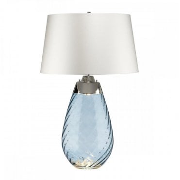 LENA 2 Light Large Blue Table Lamp with Off-white Shade