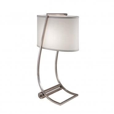 LEX Brushed Steel Desk Lamp with USB Charging Port and White Shade