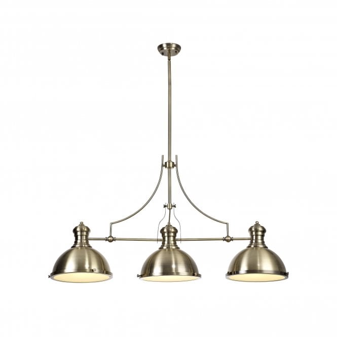 LINCOLN Industrial 3 Light Ceiling Pendant Bar Antique Brass