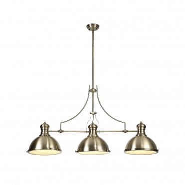 LINCOLN Industrial 3 Light Ceiling Pendant Bar Antique Brass