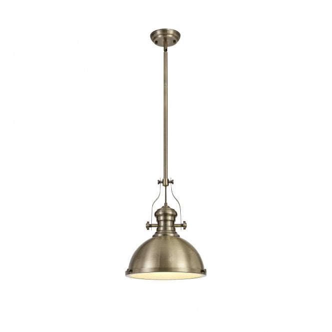 LINCOLN Industrial Ceiling Pendant Antique Brass Frosted Glass Diffuser