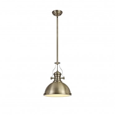 LINCOLN Industrial Ceiling Pendant Antique Brass Frosted Glass Diffuser