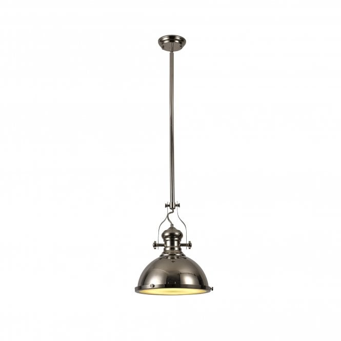 LINCOLN Industrial Ceiling Pendant Polished Nickel Frosted Glass Diffuser
