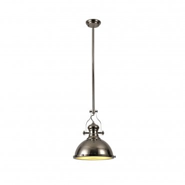LINCOLN Industrial Ceiling Pendant Polished Nickel Frosted Glass Diffuser