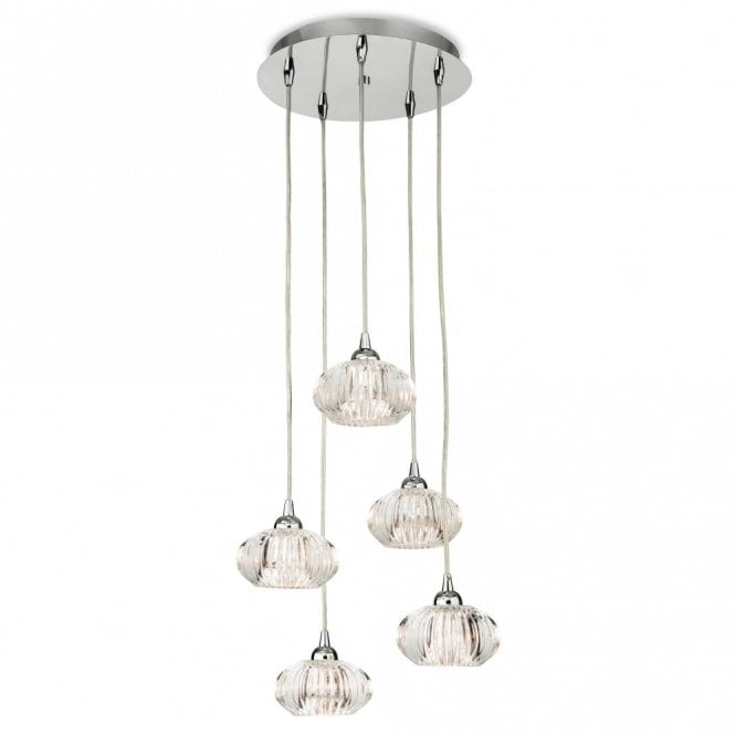 LISBON 5 Light Pendant, Chrome with Clear Decorative Glass
