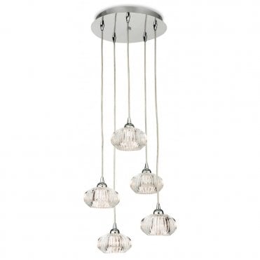 LISBON 5 Light Pendant, Chrome with Clear Decorative Glass