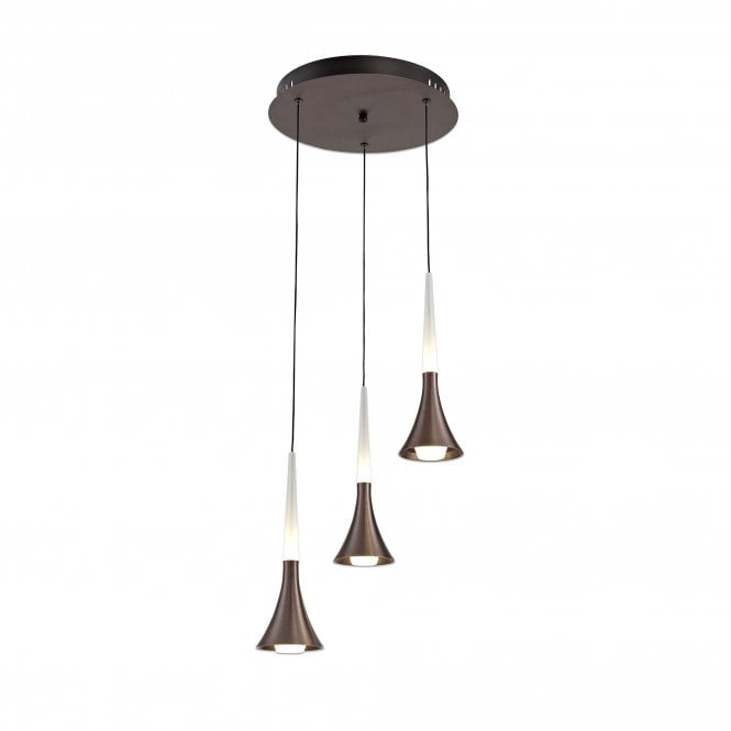 LIZA 3 Light Ceiling Pendant Cluster Satin Brown and Frosted White