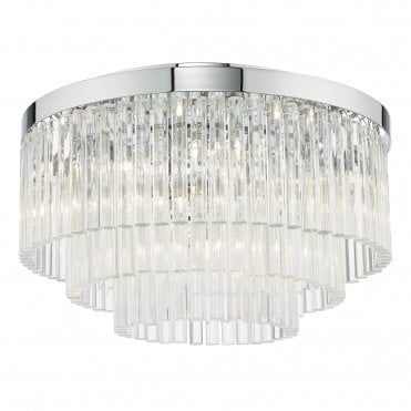 5 light tiered glass ceiling flush in chrome