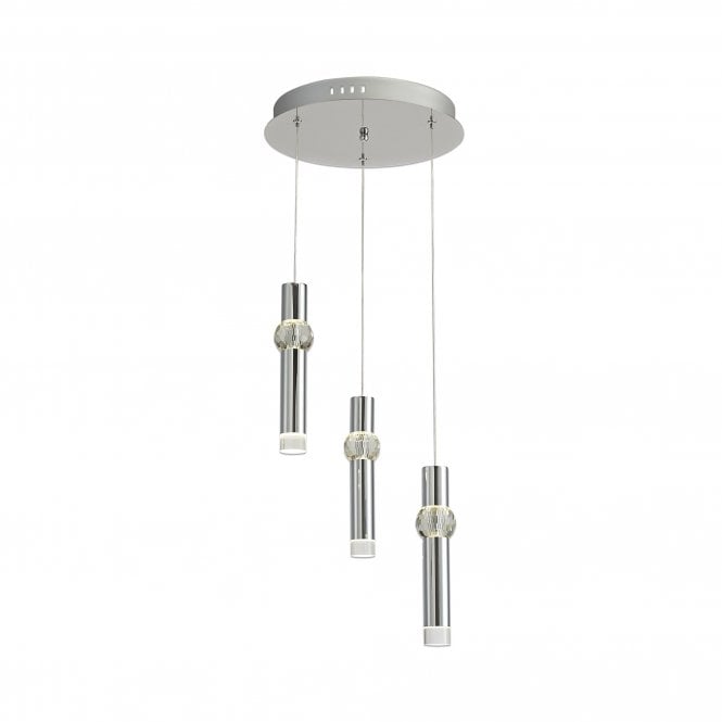 LOLA 3 Light Ceiling Pendant Cluster Polished Chrome Clear Crystal