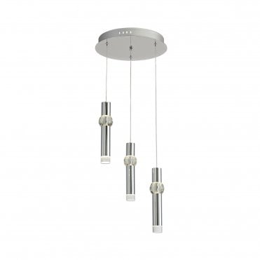 LOLA 3 Light Ceiling Pendant Cluster Polished Chrome Clear Crystal