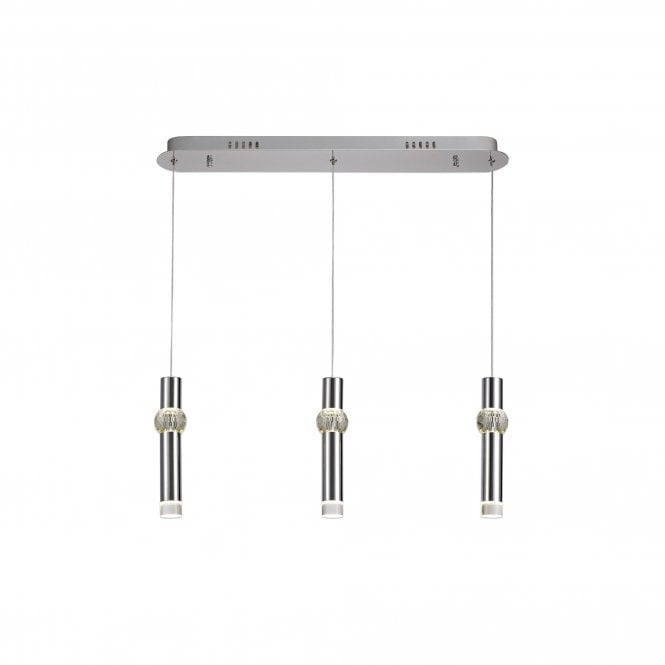 LOLA 3 Light LED Ceiling Pendant Bar Polished Chrome Clear Crystal
