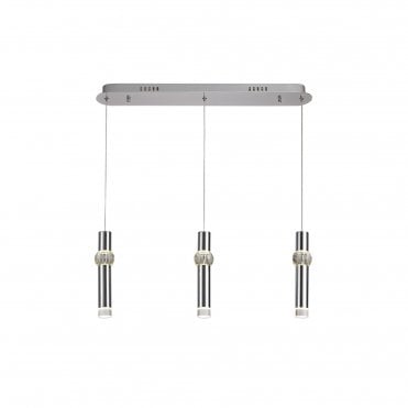 LOLA 3 Light LED Ceiling Pendant Bar Polished Chrome Clear Crystal