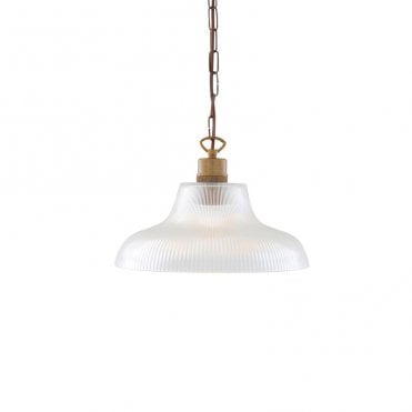 LONDON - 30Cm Holophane Railway Ceiling Pendant In Antique Brass