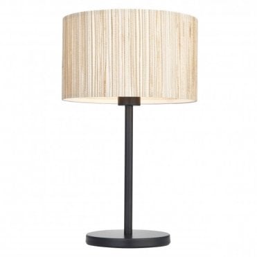 black metal table lamp with seagrass shade