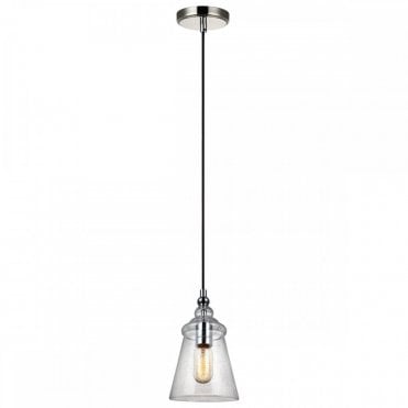 chrome ceiling pendant with seeded glass shade