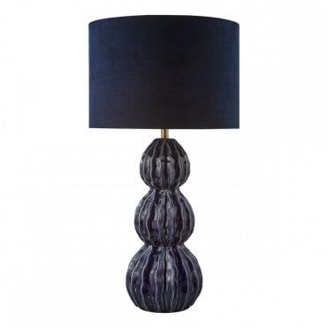 Lorelai blue ceramic table lamp with blue velvet shade and braided cable from Lighting and Lights