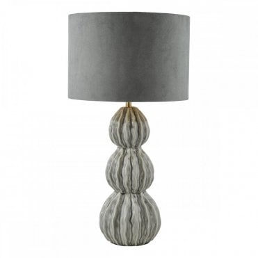 Lorelai grey ceramic table lamp with textured base and grey velvet shade from Lighting and Lights