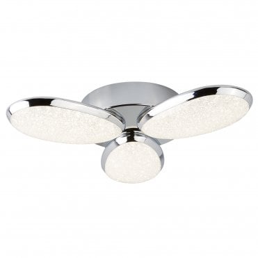 LORI 3 Light LED Ceiling Flush Fitting Petal Crushed Ice Effect Shades in Chrome