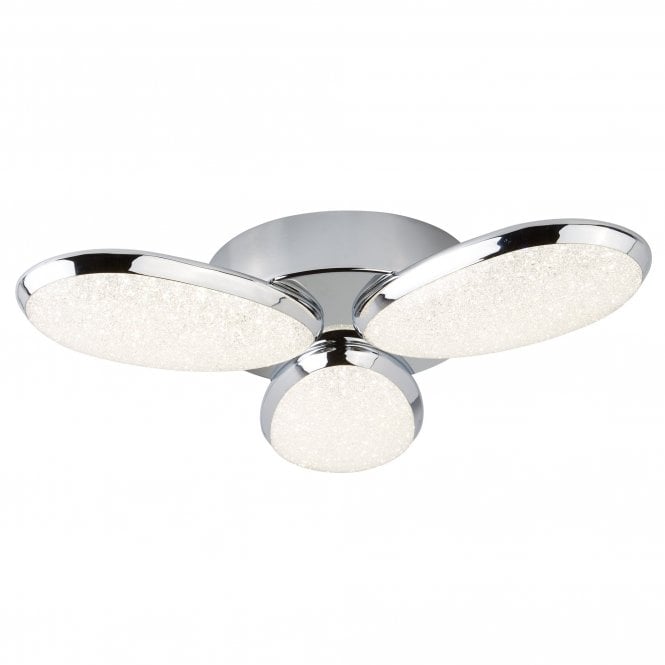 LORI 3 Light LED Ceiling Flush Fitting Petal Crushed Ice Effect Shades in Chrome