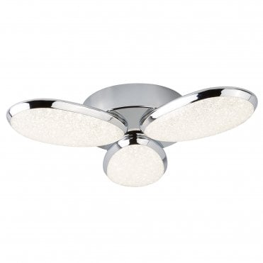 LORI 3 Light LED Ceiling Flush Fitting Petal Crushed Ice Effect Shades in Chrome