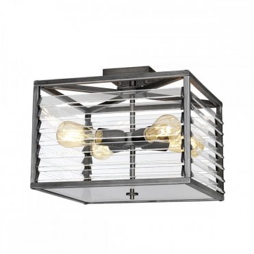 caged 4 light ceiling fixture in grey