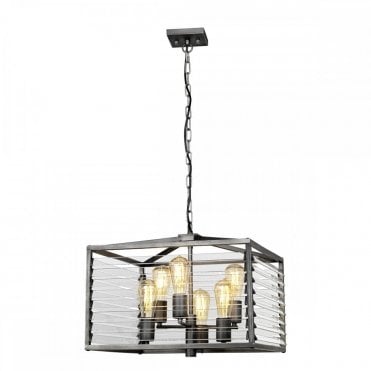 caged 6 light industrial ceiling pendant in graphite grey