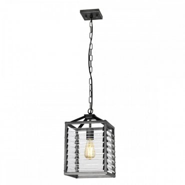 caged ceiling pendant in gun metal grey