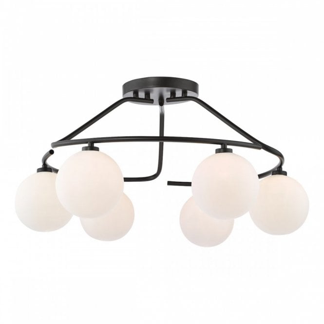 Luana 6 Light Semi-Flush Matte Black and Opal Glass