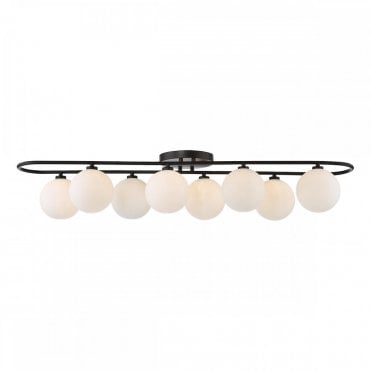 Luana 8 Light Semi-Flush Ceiling Light in Matt Black with Opal Glass Shades for Modern Low Ceiling Interiors