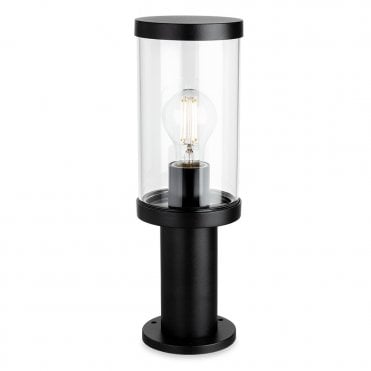 black rounded outdoor pillar light with clear shade