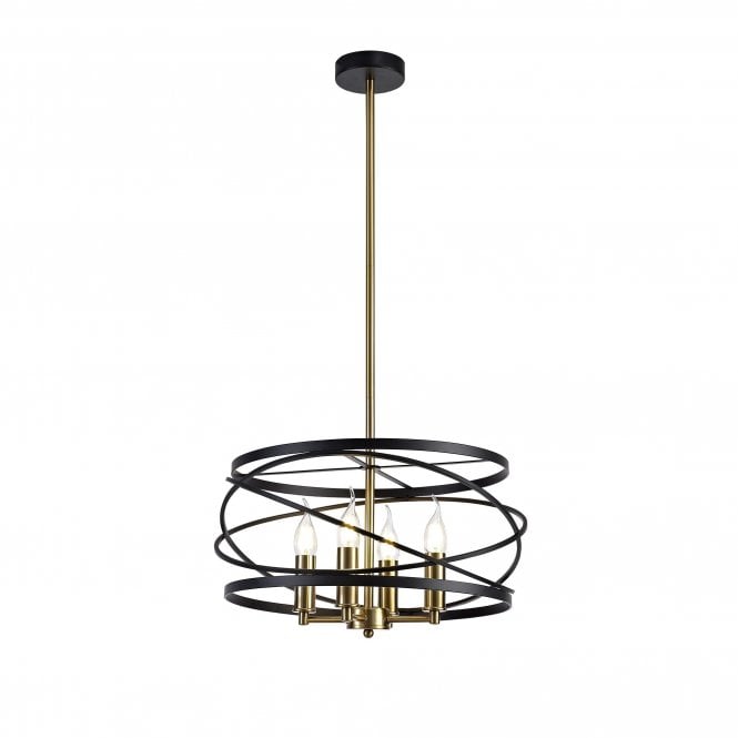 LUCIA 4 Light Wraparound Ceiling Pendant Black and Satin Gold