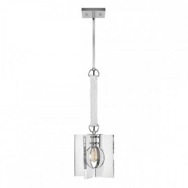 modern ceiling pendant with interlocking polished nickel and acrylic square frame