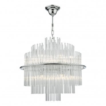 13 light art deco style chandelier in chrome and glass