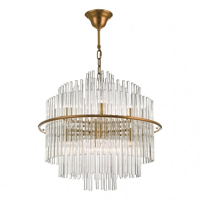 LUKAS Deco 13 Light Ceiling Pendant Brushed Antique Gold And Clear Glass