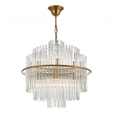 13 Light Ceiling Pendant Brushed Antique Gold And Clear Glass