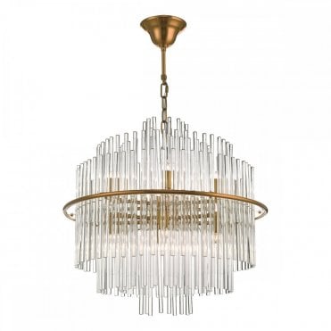 LUKAS Deco 13 Light Ceiling Pendant Brushed Antique Gold And Clear Glass
