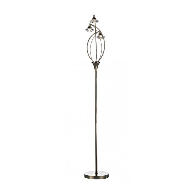 LUTHER Antique Brass 3 Light Floor Lamp With Crystal Glass Shades