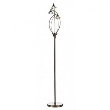 LUTHER Antique Brass 3 Light Floor Lamp With Crystal Glass Shades