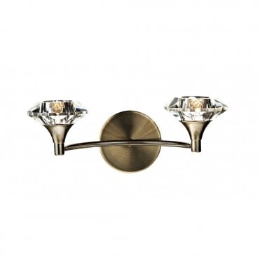 LUTHER - Antique Brass and Crystal Glass Double Wall Light , Switched