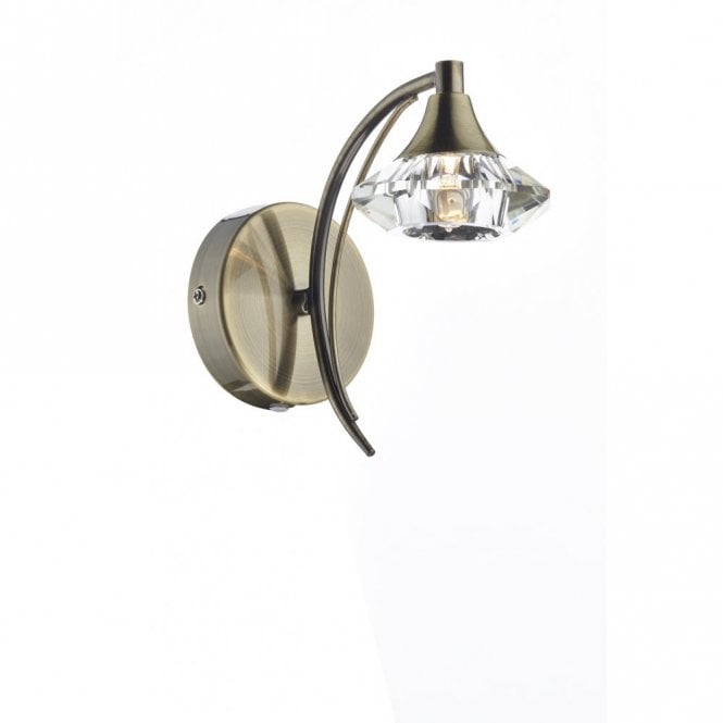 LUTHER - Antique Brass and Crystal Glass Single Wall Light , Switched