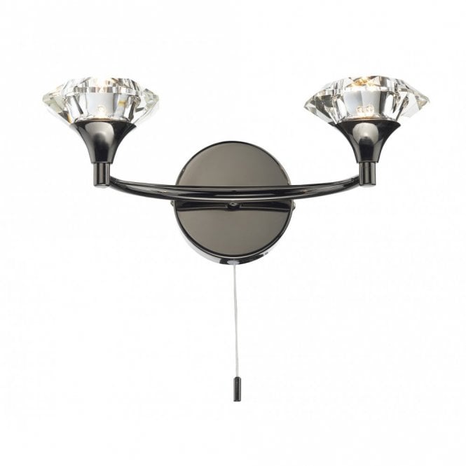 LUTHER - Black Chrome and Crystal Glass Double Wall Light , Switched